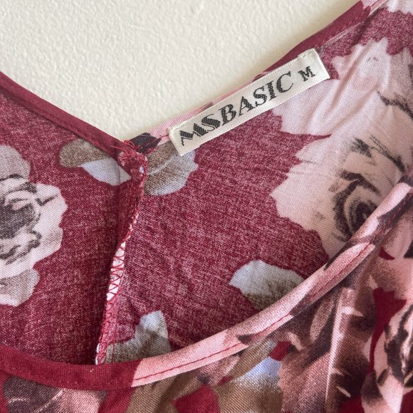Size Medium * MS Basic Red Floral Dress - Picture 2 of 6